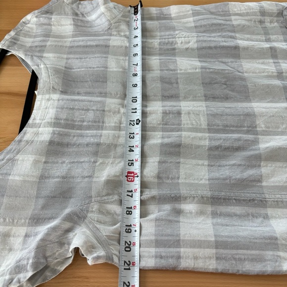 Eileen Fisher Women’s Large Cream Gray Plaid Linen Pockets Mini Dress Sheath - Picture 9 of 10